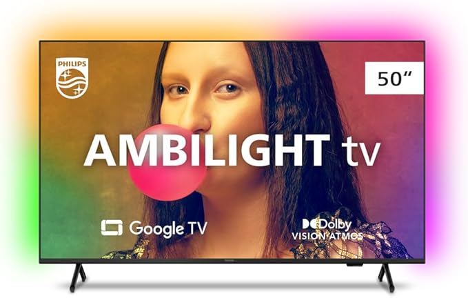 Smart TV Philips Ambilight 50″ 4K 50PUG7908/78, Google TV, Comando de Voz, Dolby Vision/Atmos, VRR/ALLM, Bluetooth Smart TV Philips Ambilight 50″ 4K 50PUG7908/78, Google TV, Comando de Voz, Dolby Vision/Atmos, VRR/ALLM, Bluetooth