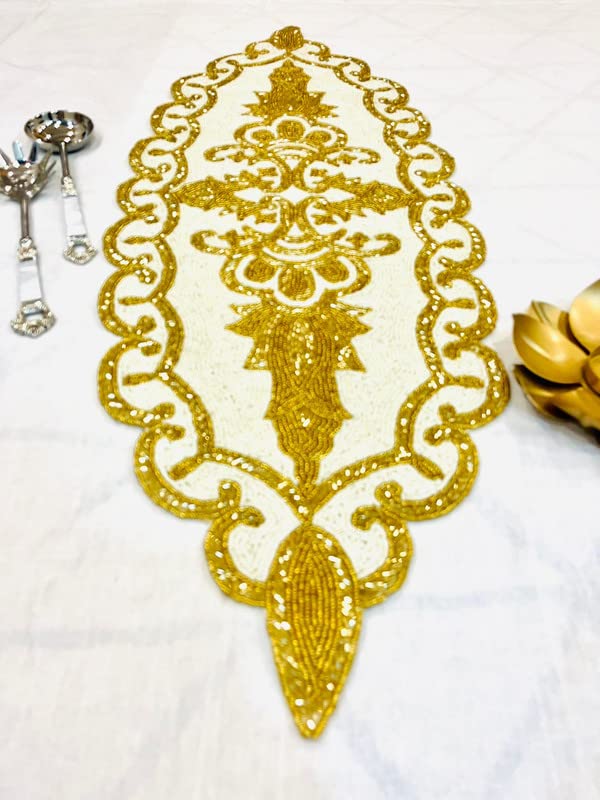 Image of Elegant Golden Table Runner for Center Table, Pack of 1 (13 x 36 Inches) - Premium Multicolor Handcrafted Dining Table Runner for Living Room, Kitchen & Home Decor