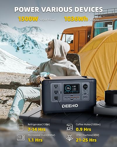 DEENO X1500 Portable Power Station with 200W Solar Panel, 1036Wh LiFePO4 (LFP) Battery, 1500W AC Outlets Solar Generator for Outdoors, Camping, RVs, Home Backup Power - Image 4