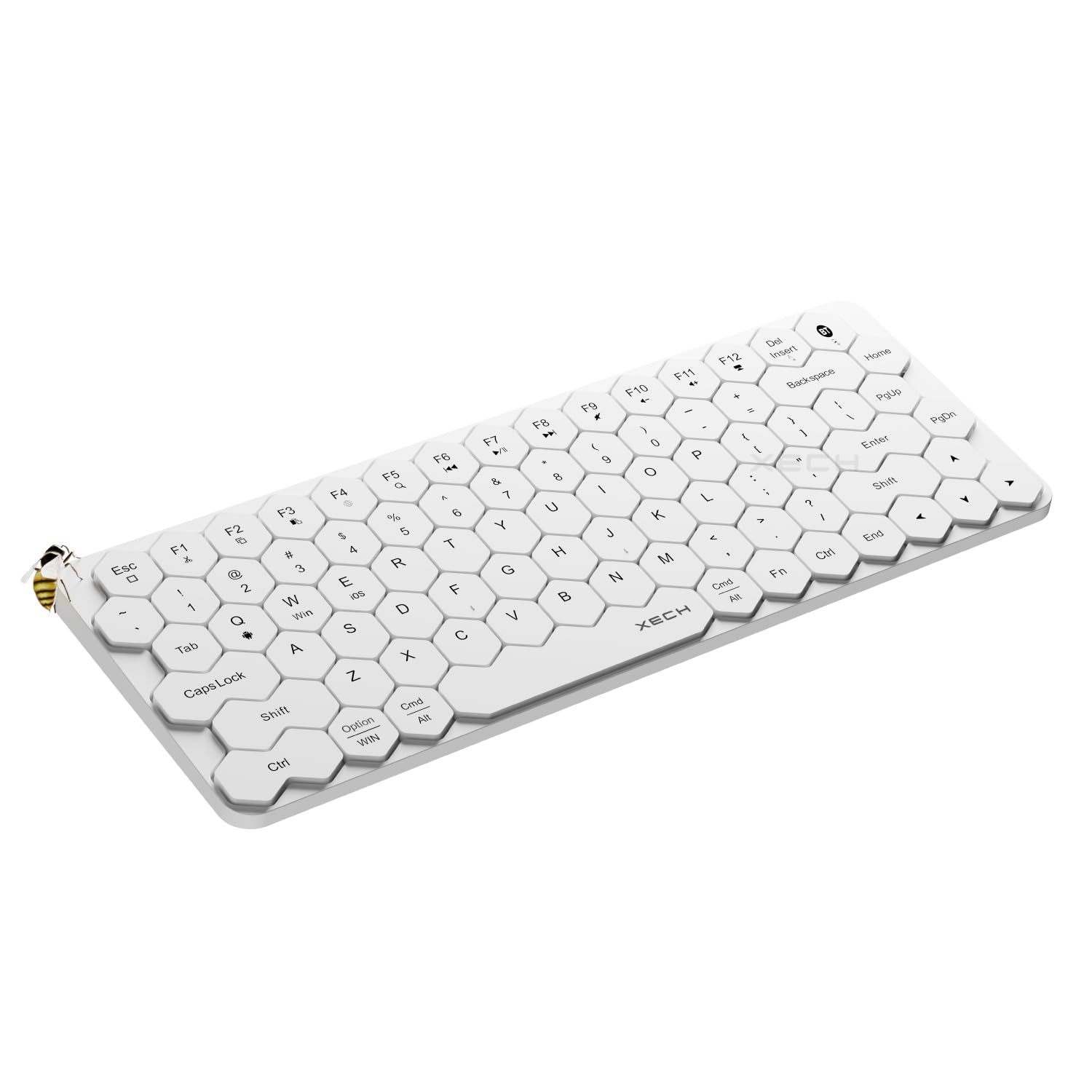 Xech Wireless Keyboard with Honeycomb Keys, Bluetooth and 2.4G Plug and Play Wireless Multi-Device Keyboard for Windows, Android, Smartphones, Tablets PC Computer, Desktop Hive (White)