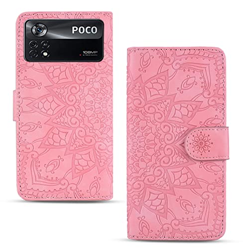 Vkooer Funda para Xiaomi Poco X4 Pro 5G Carcasa con Tapa Funda Protectora de Cuero PU Teléfono Móvil Billetera Case con Bolsillo y Magnética para Xiaomi Poco X4 Pro (6.67'') Rosado Cover