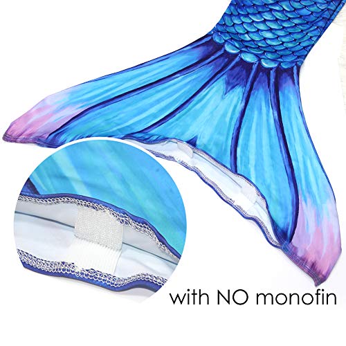 Play Tailor Mermaid Tail Swimmable Costume Swimsuit for Girls Swimming, No Monofin, Child-6, Green Cyan Blue - Thumbnail 3