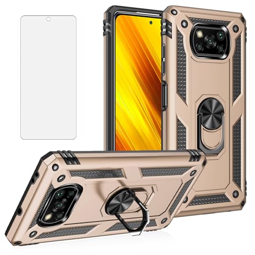 Coque Xiaomi Poco X3 NFC Asuwish avec verre trempé et support doré