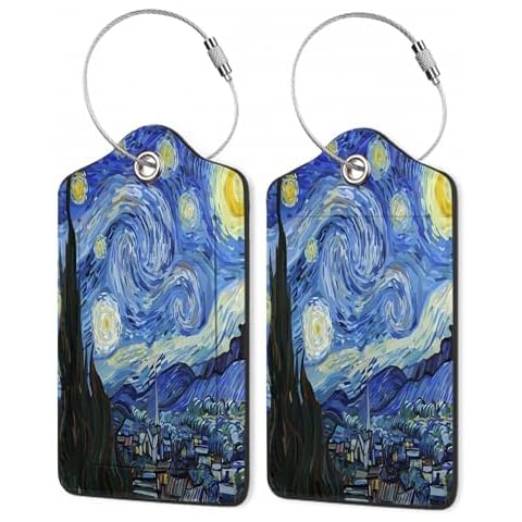 2Pcs Luggage Tag for Suitcase Starry Night by Van Gogh Cute Suitcase Tag with Privacy Flap & Name ID Label & Metal Loop,Travel Bag Luggage Tags for Women Cover