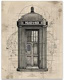 Schematic Blueprint art of Classified TARDIS - Gifts for Engineers, Whovians, & Fans of British TV Series - 11x14 Unframed Poster for Home Bar, Recreational Area, or Entertainment Media Room