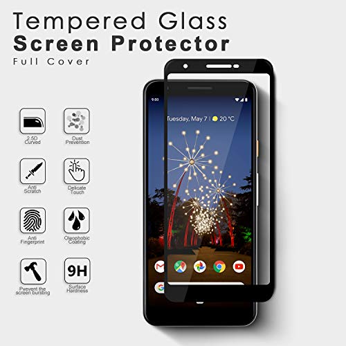 Image of Casodon 3D Tempered Glass For Pixel 3a XL, Full Coverage Premium Anti Explosion Premium Curved Edges, 9H Hardness, Ultra Clear, Anti Scratch - Black