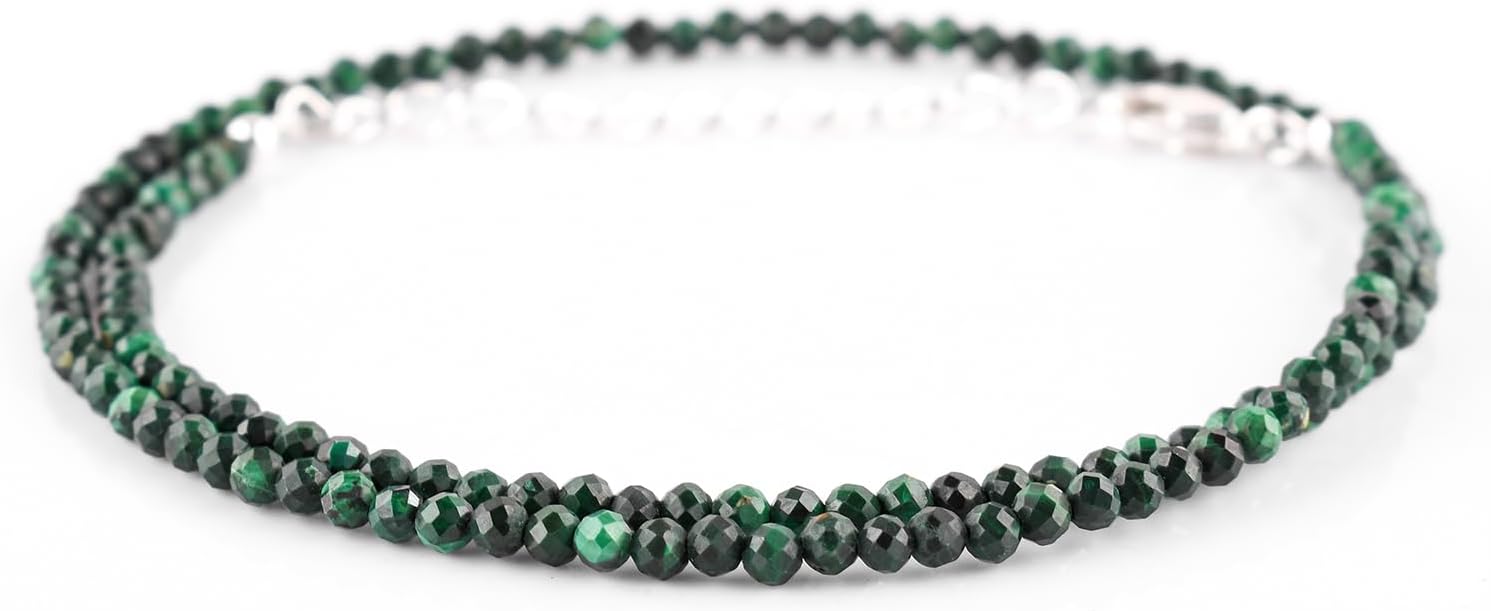 Natural Malachite Gemstones Choker Necklace, Faceted-Rounds Beads, Chakra Healing Crystals, Silver Plated Chain, Women Jewelry, Valentine Gifts for Her, Size 18inch 18 inch - Image 6