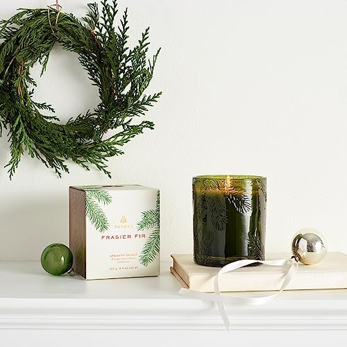 Thymes Frasier Fir Candle - Molded Green Glass Jar with Pine Needle Design - Winter Candle Gifts for Women & Men - Fresh Home Fragrance - Notes of Crisp Siberian Fir, Cedarwood & Sandalwood (6.5 oz) - Thumbnail 3