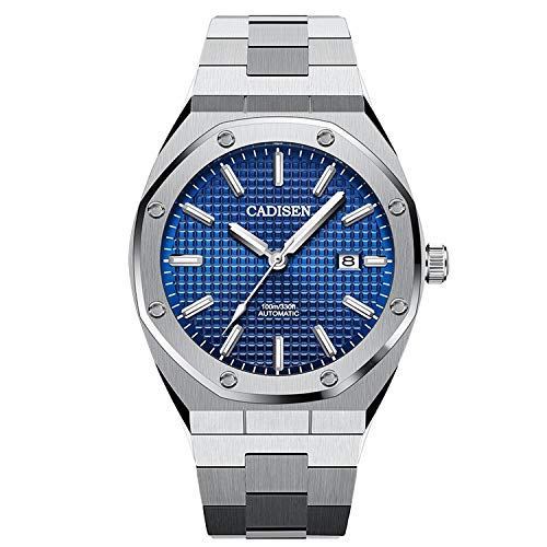 Skye Reker CADISEN Orologi Da Uomo Orologio Da Polso Meccanico Automatico Blu Da Uomo 100M Orologio Da Polso Luminoso Da Lavoro Casual Impermeabile (Blue-A1)