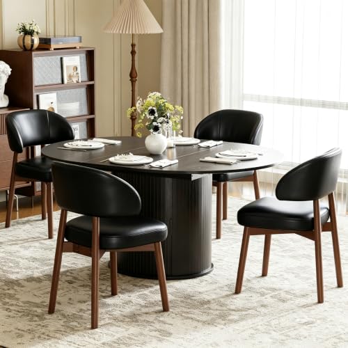 Image of MALOL 47 inch-63 inch Extendable Round to Oval Dining Table Chairs Set for 4-8, Modern Wooden Kitchen Table and Chairs with Hidden Storage and Fluted Design for Dining Room /Small Space(Black)