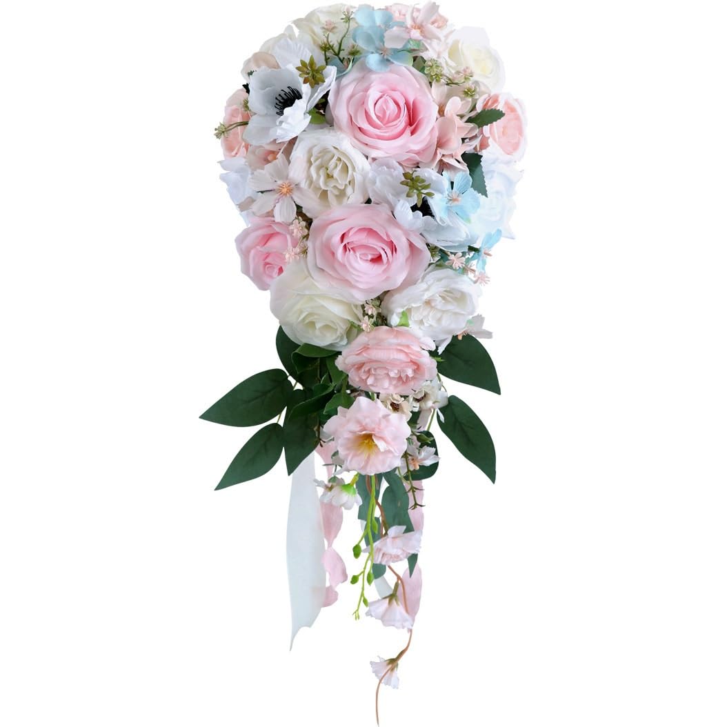 HUFFA Artificial Water Drop Bridal Bouquet - Handheld Waterfall Flowers for Outdoor Weddings