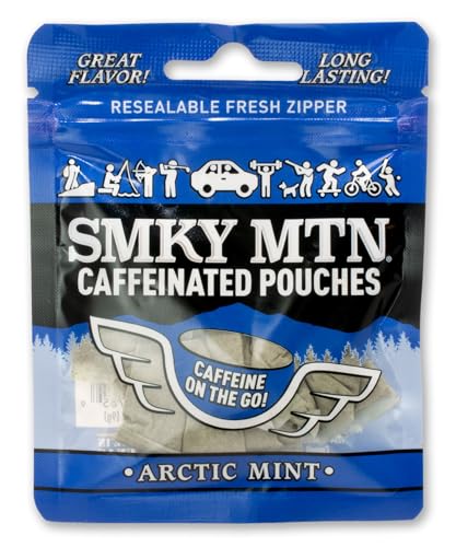 Image of SMOKEY MOUNTAIN Caffeinated Pouches - Arctic Mint - Tobacco Free and Nicotine Free - 15 Pouches Per Pack - 5 Packs