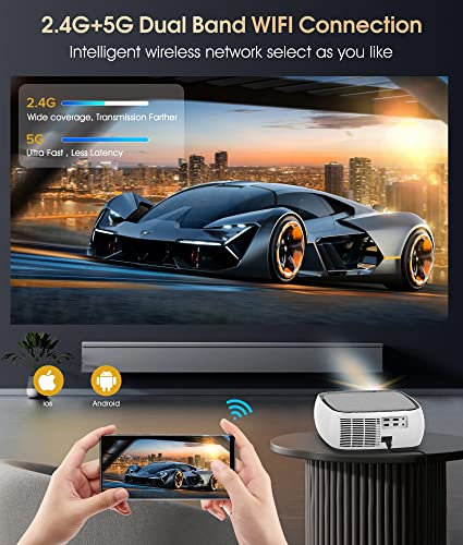 [2023 Upgrade] 5G Projector With Wifi And Bluetooth 15000Lux - Bigasuo 1080P Outdoor Projectors 420 Ansi 4K Supported, Full-Sealed Projector ±50° 4D Keystone, 50% Zoom, Compatible W/Tv Stick, Pc #TOP2