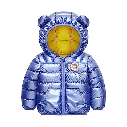 Boys Winter Coat Large Cartoon Luminous Rabbit Pattern Bear Ears Hooded Coat Jacket Little Boys (Sky Blue, 12-18 Months)