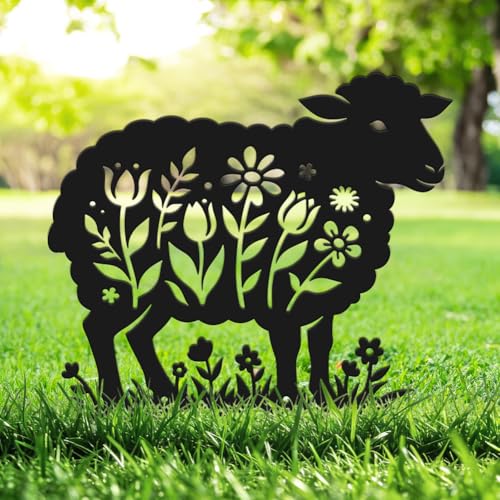 SUPERDANT 1Pc Grand Mouton Métal Decoration Jardin Exterieur Pelouse En Métal Panneau Silhouette Animal Fer Noir Découpe Fleur pour Extérieur Allée Ferme...