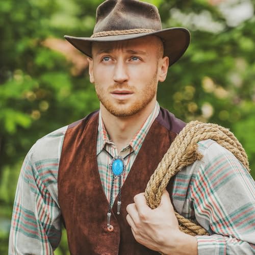 Image of ElevateTech Bolo Tie for Men Western Cowboy Bolo Tie Necklace Shape Round Ties Supplies Accessories Western Handmade (Blue)