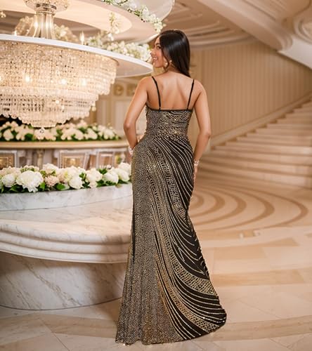 Image of Jigfar Women Sexy Elegant Rhinestone Mesh See Through Party Club Night Split Bodycon Formal Maxi Dress