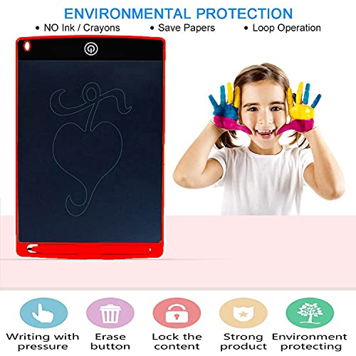 Image of LCD Writing Pad Tablet 8.5 Inch for Drawing with Stylus Pen | Digital Notepad Tab | Electronic Ewriter Teaching Educational Toys Gift for Kids Adults at Home School and Office | Colour : Red
