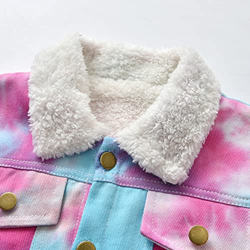KAGAYD Girl's Vintage Basic Distressed Tie-dyed Long Sleeve Denim Jacket Warm Thicken Coats for Kids Boys4