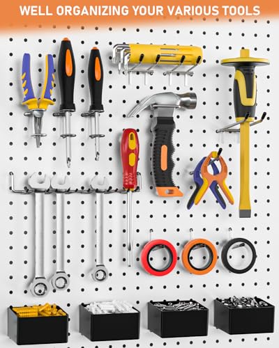 Incly 170Pcs 1/4 Inch Pegboard Hooks Kit, Extra Thick Heavy Duty Peg Board Organizer Accessories Assortment With Pegboard Bins & Peg Lock For Only 1/4 Inch Pegboard Hanging Tools Garage Wall Attachment thumb #5