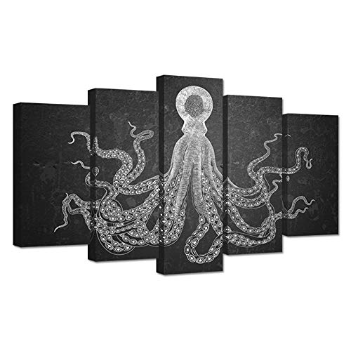 Super Brands Zlove 5 Pieces Black and White Octopus Canvas Wall Art Cuttlefish Squid Marine Life Devilfish Sketch Vintage Style Picture Print On Canvas Stretched Modern Art for Home Decor Reay to Hang Super Brands Zlove 5 Pieces Black and White Octopus Canvas Wall Art Cuttlefish Squid Marine Life Devilfish Sketch Vintage Style Picture Print On Canvas Stretched Modern Art for Home Decor Reay to Hang