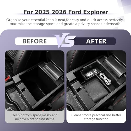 Image of LUWU Upgrade 2025 2026 Explorer Center Console Organizer Compatible with Ford Explorer 2025 2026 Accessories Armrest Console Storage Box Insert Tray ABS Material Black Coin Container, Black