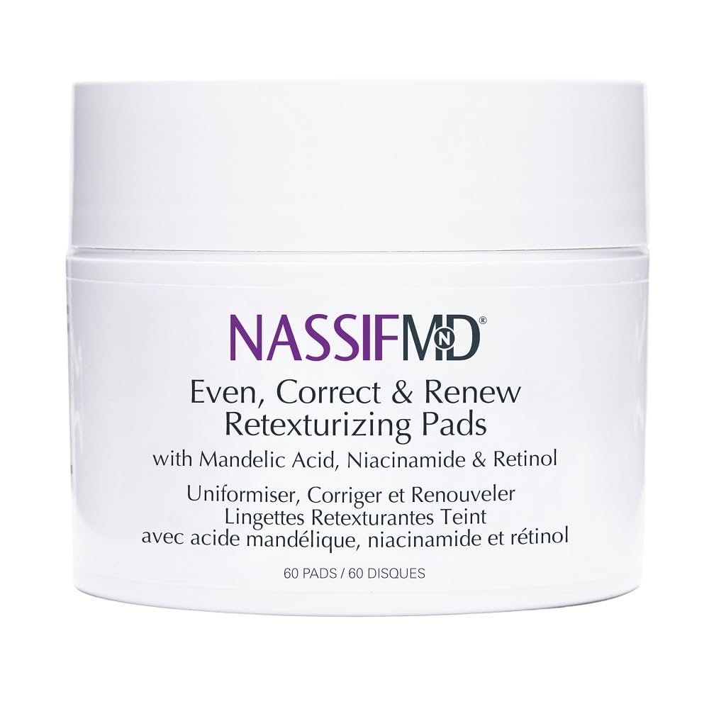 NassifMD Even, Correct & Renew Retexturizing Pads | Chemical Peel for Face | Whitehead, Closed Comedone and Acne Marks Skin Resurfacing Pads |