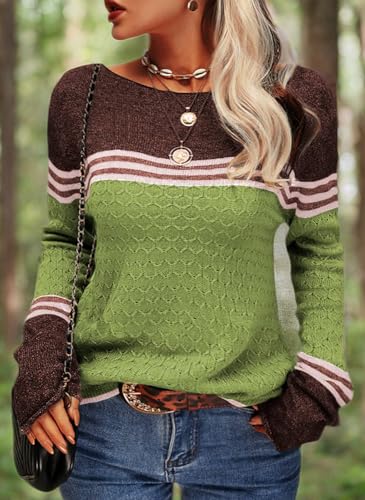 Image of Danedvi Womens Fall Fashion 2026 Sweaters Colorblock Lightweight Striped Crewneck Winter Trendy Pullover Tops