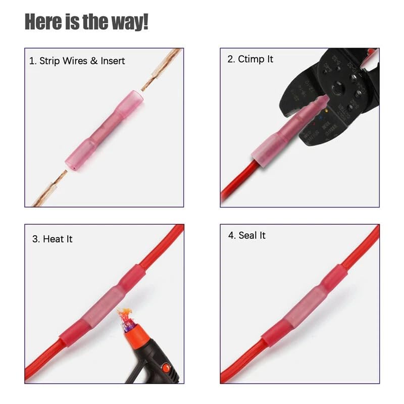 500 Pcs of 18-22GA Red Heat Shrink Butt Wire Splice Connector Crimp Terminal