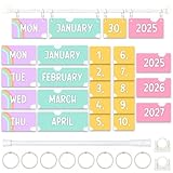 Flip Calendar for Classroom 2025–2028 – Pastel Colorful Bulletin Board Calendar Set with 53 Date Cards, Adjustable Rod (15.7