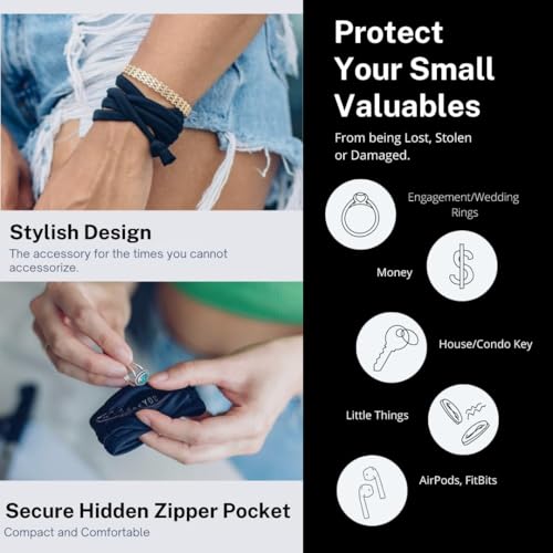 Bandits Original Bracelet with Hidden Zipper Pocket by Ring Protect Your Rings at the Gym, Work, Travel | Black-M2