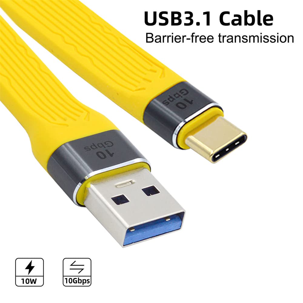 Żółty 10 Gb/s USB 3.1 typ C męski na USB 3.0 typ A męski płaski cienki kabel do transmisji danych FPC do laptopa i telefonu