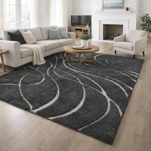 Image of Carpet for Hallway, Kitchen, and Modern Interiors, Cozy Shag Runner for Living Room, Entryway & Office Decor Size 5x8 feet Grey 0 Cut