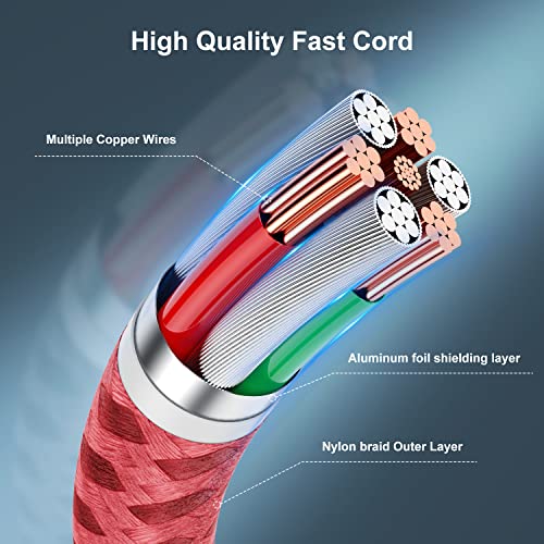 Image of Essri Apple MFi Certified 3 Pack iPhone Charger 6ft, Long Lightning Cable Strong Nylon Braided Charging Cable 6 Foot, Fast iPhone USB Cord for Apple iPhone11 / X /XS /XR /8 /7 /6 /5S /SE /iPad Mini Air（Red）