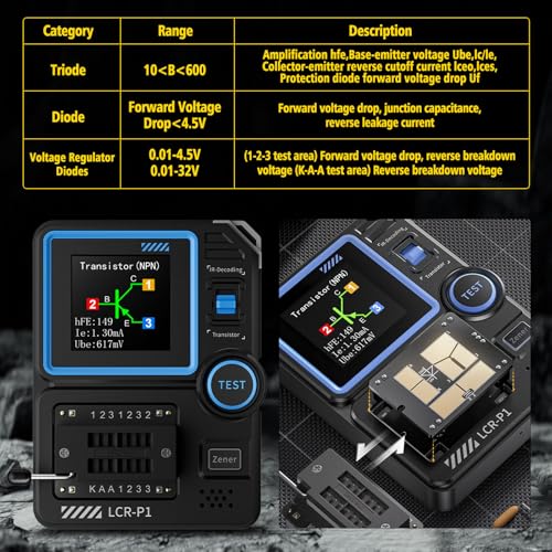 Image of Transistor Tester LCR-P1 Transistor Capacitor Tester Multifunctional SMD Electronic Component Tester Diode Triode Zener Diode Resistance Inductance Battery Test LCR Meter MOS PNP NPN ESR Meter