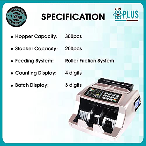 Image of Atom LT 1000 Value Counter Triple Display Mix Note Value Counting Machine Fully Automatic Business-Grade Currency Value Counter with UV, MG & IR Fake Note Detection and Larger LCD Display