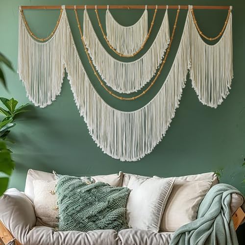 Flber Large Macrame Wall Hanging – Boho Yarn Art Garland with Tas...