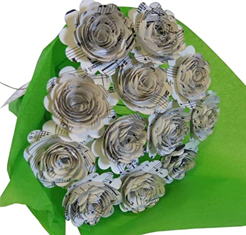 Always In Blossom - Scalloped Sheet Music Paper Flowers For Centerpiece 1.5 Inch Roses On Stems One Dozen Bouquet - Floral Bunch For Wedding Decorations #TOP24