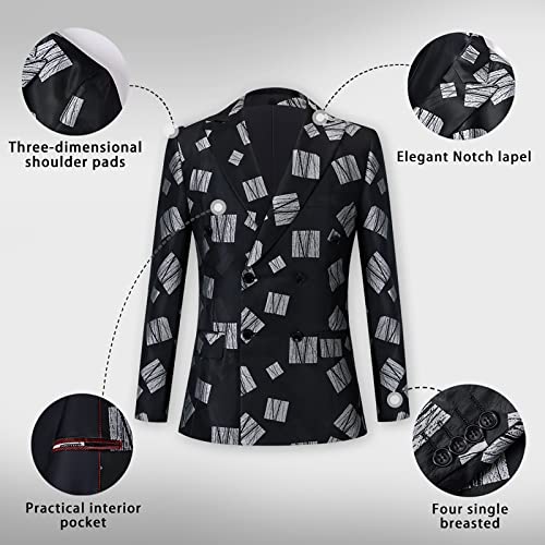 Mens Suits 2 Piece Plaid Blazer Double-Breasted Button Jackets Pants Set Formal Clothes for Men2