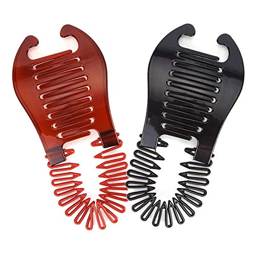 4 Pcs Interlocking Banana Combs Plastic Double Side Hair Comb Clips Flexible Ponytail Hair Clincher Hair Accessories for Women and Girls (2 Black & 2 Tawny)