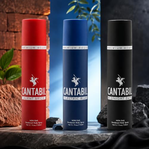Image of Cantabil Electric Blue & Midnight Date & Burnt Brick Unisex No Gas Deodorant Body Spray | Combo Of 3 X 150ml With Lotus, Mint, Citrus | Perfume Deo For Men & Women | Rakhi Gift for Brother