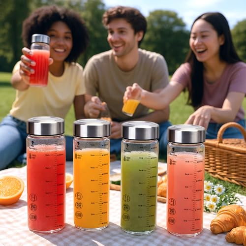 Image of Luxfuel 12 oz Glass Juice Bottles with Lids, 6 Pack Wide Mouth Borosilicate Glass Bottles with Stainless Steel Lids, Heat-Resistant, Leakproof & Reusable for Juicing, Smoothies, Milk, Water, BPA-Free