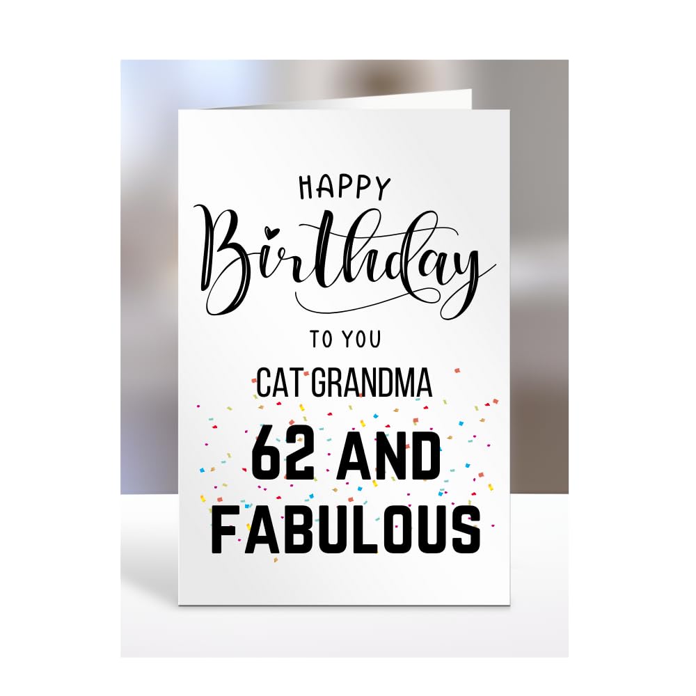 62nd Birthday Card for Cat Grandma, Happy Birthday, Gifts for Men or Women, Presents for Christmas, 62 and fabulous, 62 years old, Greetings Card, A5-102b_46