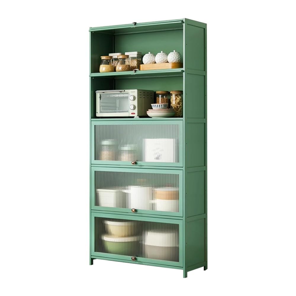 Credenza Buffet In Bambù LOKO Con Ante Scorrevoli In Vetro E Porta In Rattan - Armadio Per Soggiorno, Sala Da Pranzo, Ingresso, Per TV 55 Pollici - 3