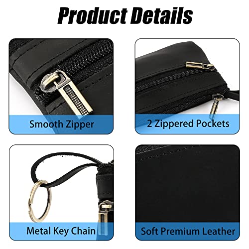 Image of Coin Purse for Men,Coin Pouch with Zipper for Men Women,Genuine Leather Mini Coin Pocket Pouch Change Holder Mens Tray Purses Coin Purse Cash Change Wallet Key Holder Money Pouch