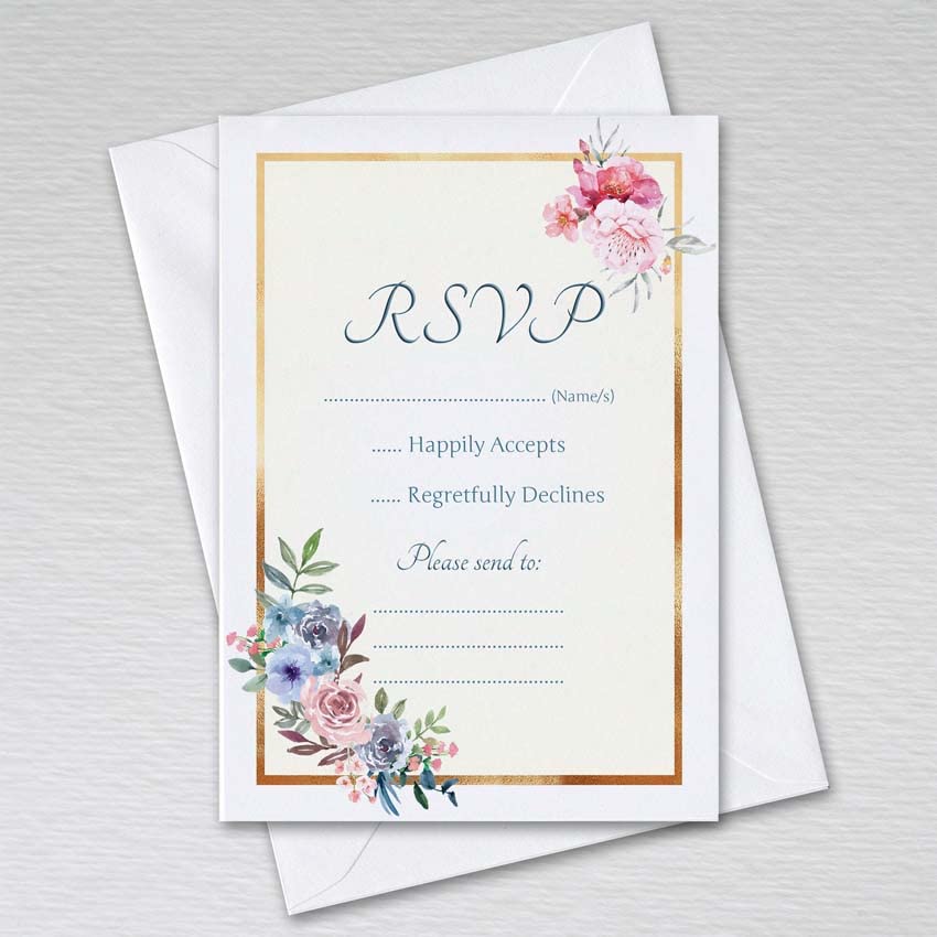 Pack of 50 RSVP Cards with Envelopes - A6 Floral Elegance Non-Folding Cards