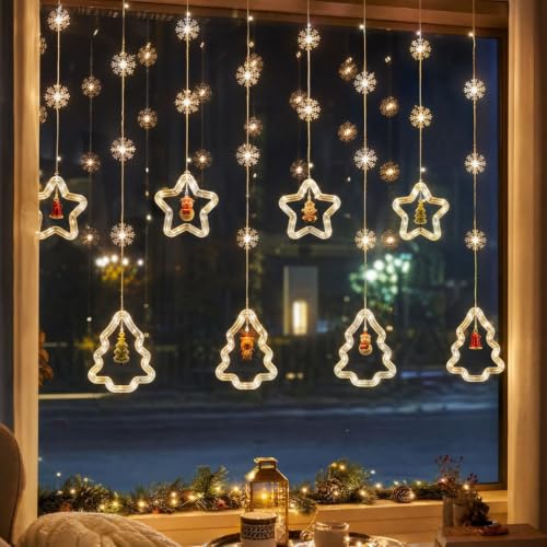 Christmas Window Lights 9.83 Ft Star Shaped Hanging Window Light with Remote Control Hanging Lights for Bedroom Living Room Decorative Hanging Ornaments for Window Wall Indoor Christmas Decoration - image 4