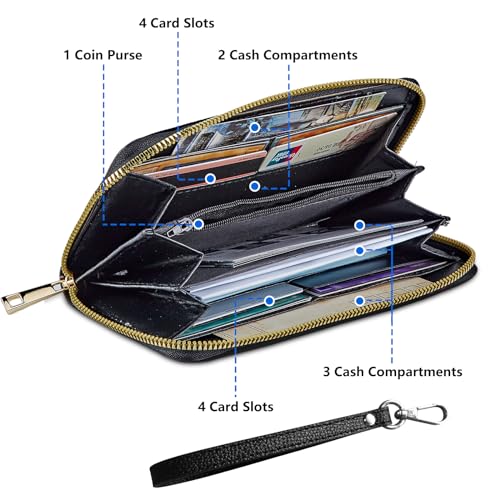 Women's Wallets,Credit Card Holder Money Leather Long Wallet with Wristlet,Large Capacity with Zip-Around Phone Purse for Women Ladies Girls,Red Butterfly Rose2