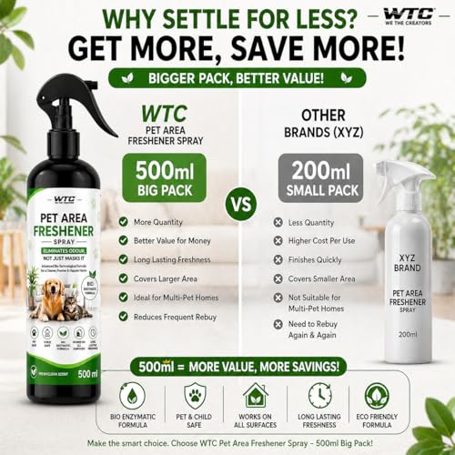 Image of WTC Pet Area Freshener Spray 500ml | Dog & Cat Urine Odor Remover | No Pee No Poop Smell Eliminator | Pet & Child Safe Bio Enzymatic Cleaner | Works on Floor, Sofa, Carpet, Home