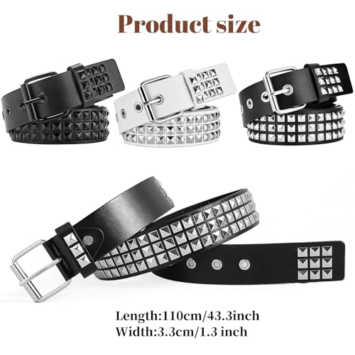 3 Pcs White Black Studded Belt Y2K Belt Gothic Punk Rock Belts with Grommet Threads Bright Metal Pyramid Cool Belts for Women Men2